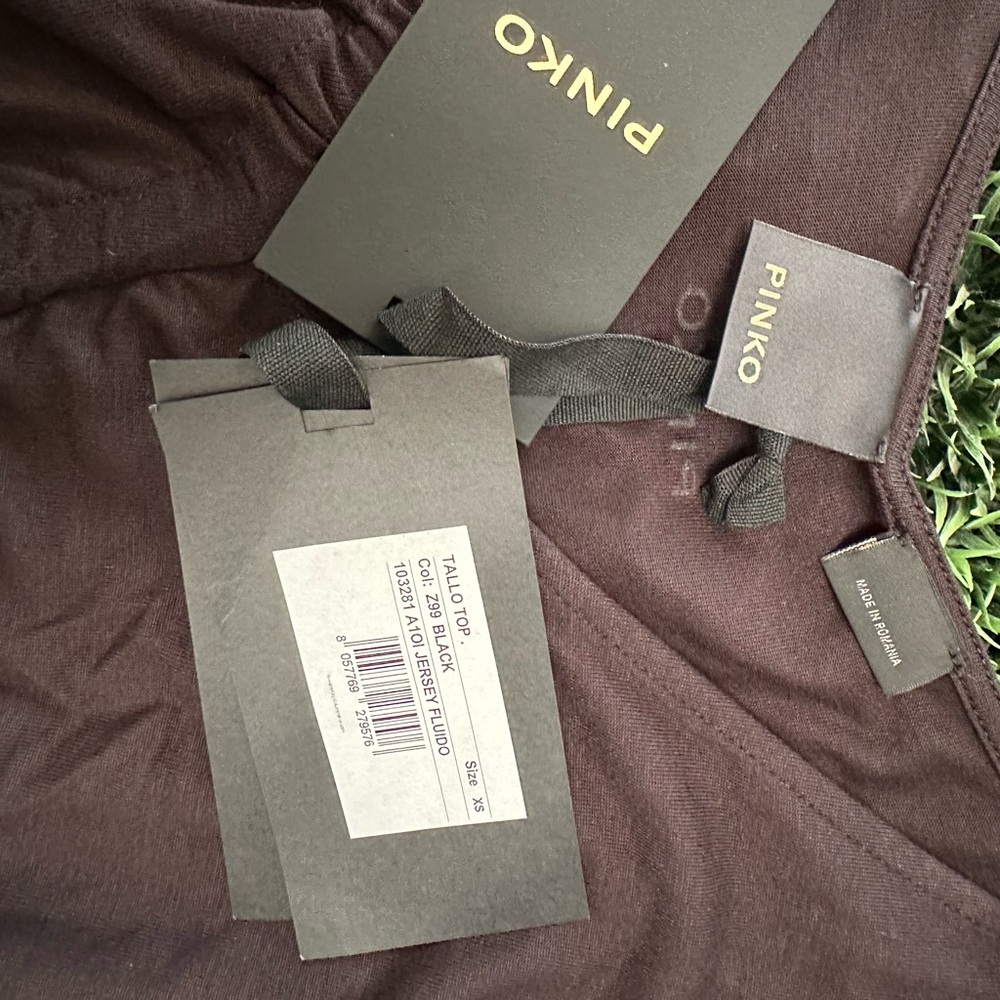 BNWT Pinko Tallo Fluido Jersey Black Ruched Tank Top black XS - Picture 9 of 10